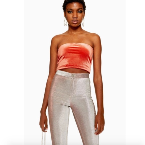 TOPSHOP Rust Velvet Bandeau Tube Top - Picture 1 of 5